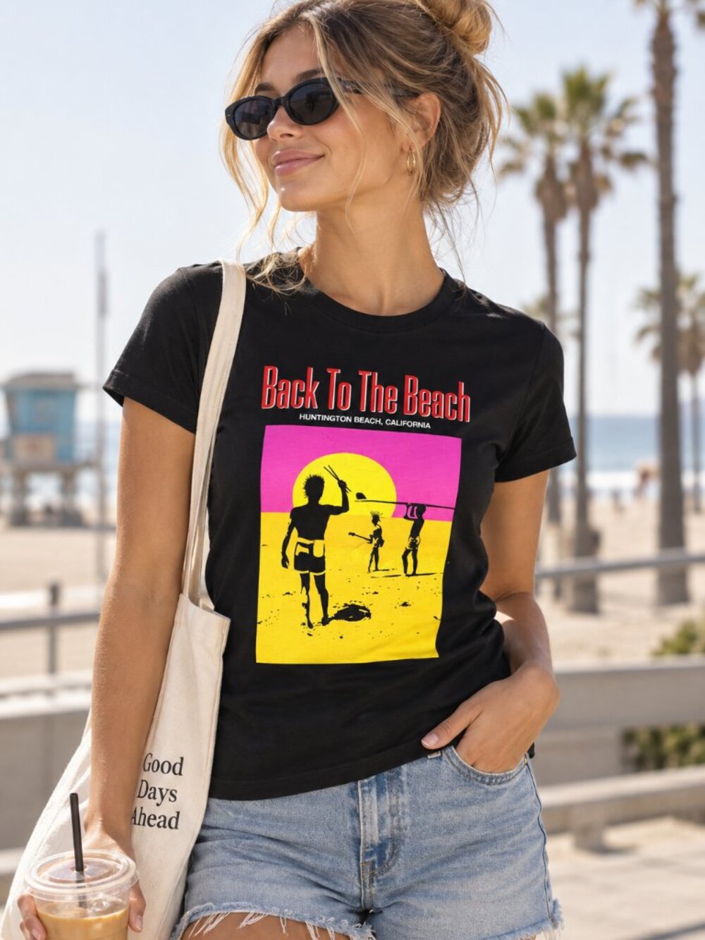 Back To The Beach Womens Graphic T Shirt Large Huntington Beach California Surf